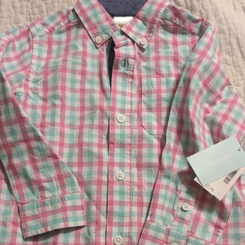 Gymboree Pink and Green Plaid Button Down Shirt